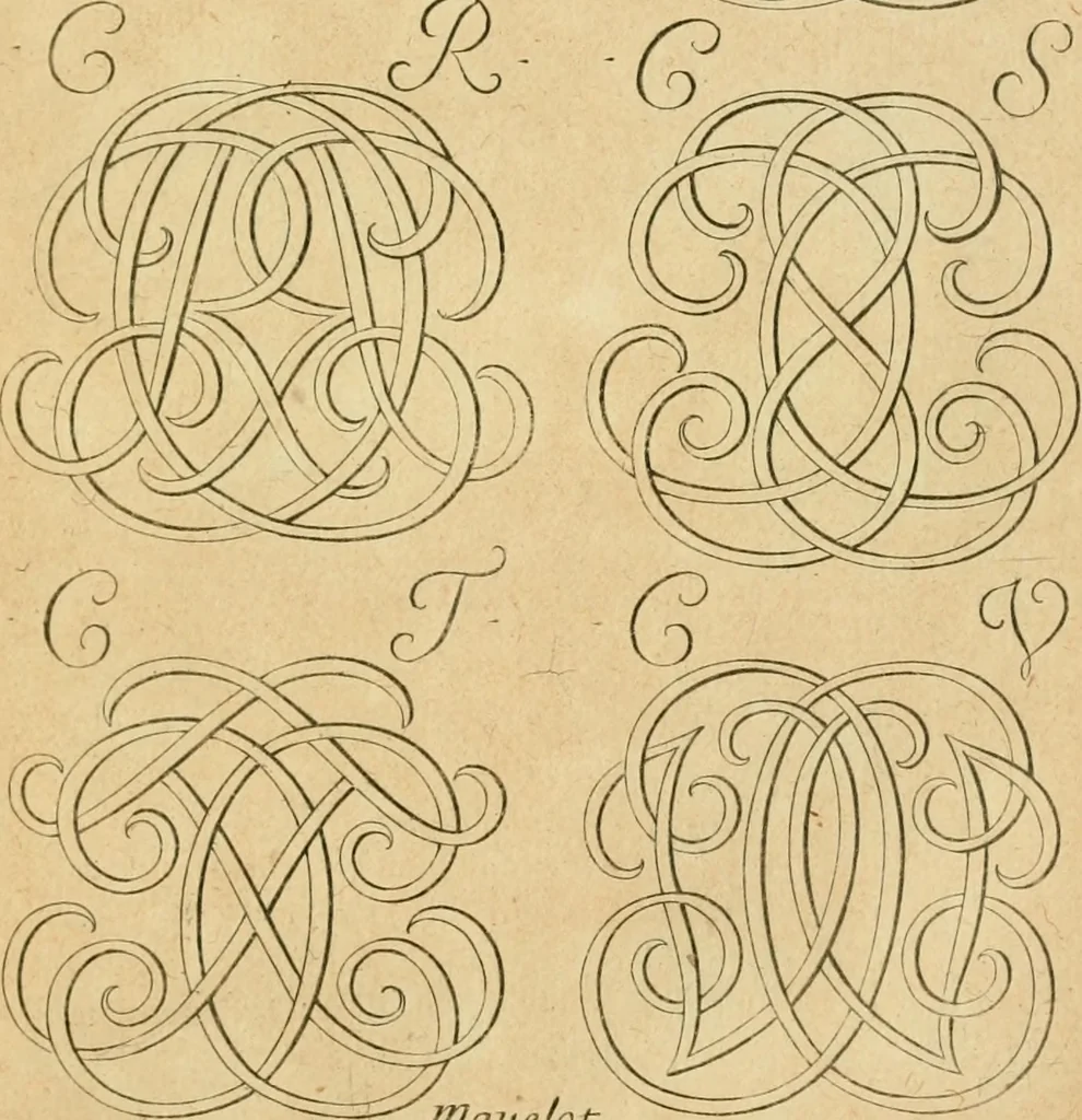 An illustration from Livre de chiffres a double traits, ou l'on trouve les noms & surnoms. : Vtile aux peintres, sculpteurs, graveurs et autres. Dedia Monseigneur le Dauphin, 1685, leaf 70