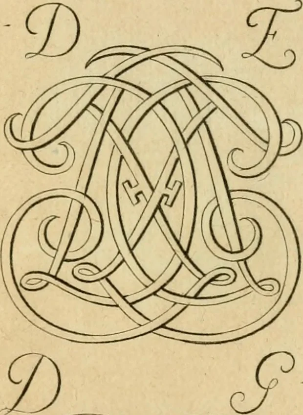 An illustration from Livre de chiffres a double traits, ou l'on trouve les noms & surnoms. : Vtile aux peintres, sculpteurs, graveurs et autres. Dedia Monseigneur le Dauphin, 1685, leaf 72