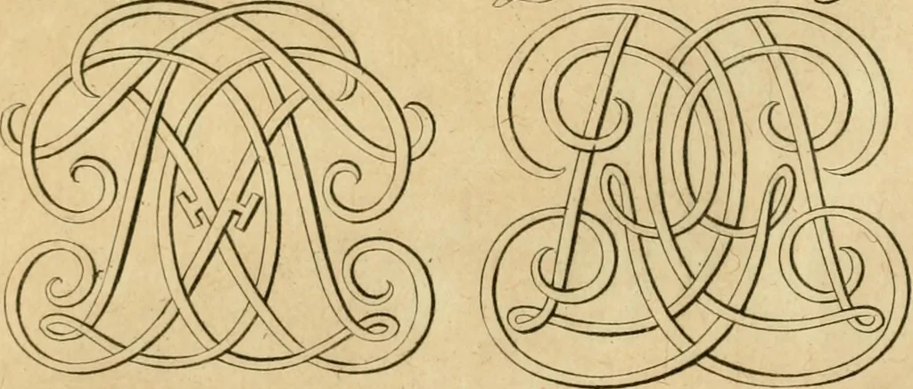 An illustration from Livre de chiffres a double traits, ou l'on trouve les noms & surnoms. : Vtile aux peintres, sculpteurs, graveurs et autres. Dedia Monseigneur le Dauphin, 1685, leaf 72