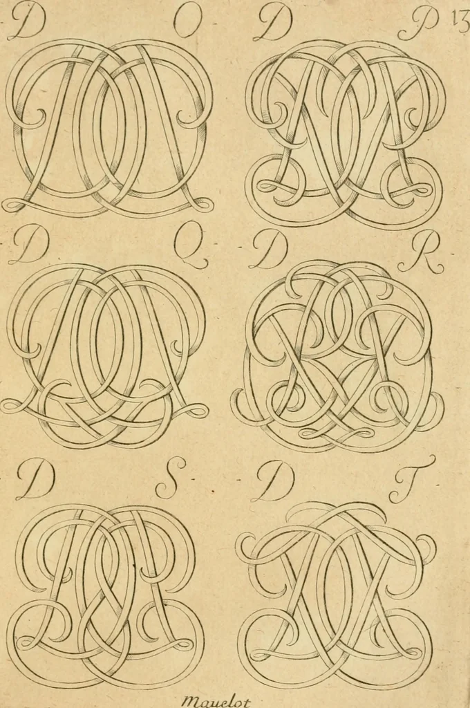 An illustration from Livre de chiffres a double traits, ou l'on trouve les noms & surnoms. : Vtile aux peintres, sculpteurs, graveurs et autres. Dedia Monseigneur le Dauphin, 1685, leaf 76