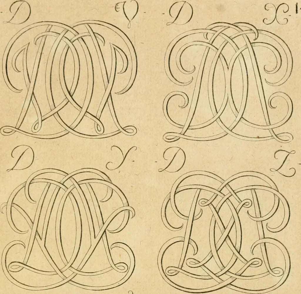 An illustration from Livre de chiffres a double traits, ou l'on trouve les noms & surnoms. : Vtile aux peintres, sculpteurs, graveurs et autres. Dedia Monseigneur le Dauphin, 1685, leaf 78