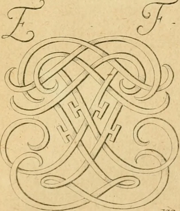 An illustration from Livre de chiffres a double traits, ou l'on trouve les noms & surnoms. : Vtile aux peintres, sculpteurs, graveurs et autres. Dedia Monseigneur le Dauphin, 1685, leaf 78