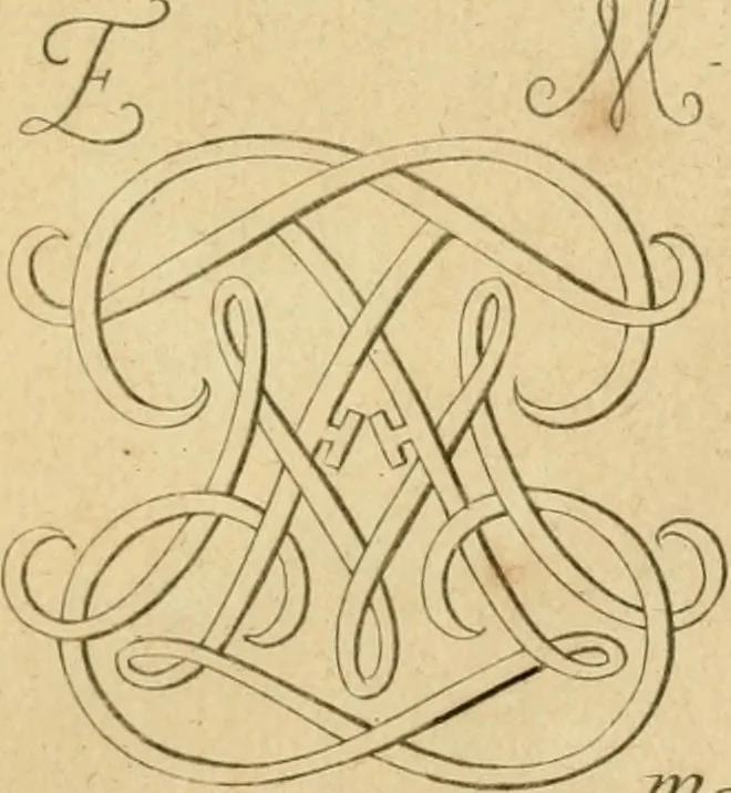 An illustration from Livre de chiffres a double traits, ou l'on trouve les noms & surnoms. : Vtile aux peintres, sculpteurs, graveurs et autres. Dedia Monseigneur le Dauphin, 1685, leaf 80
