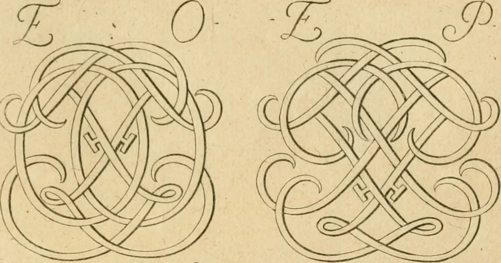 An illustration from Livre de chiffres a double traits, ou l'on trouve les noms & surnoms. : Vtile aux peintres, sculpteurs, graveurs et autres. Dedia Monseigneur le Dauphin, 1685, leaf 82