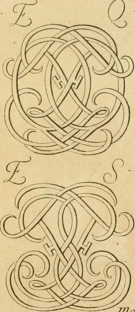 An illustration from Livre de chiffres a double traits, ou l'on trouve les noms & surnoms. : Vtile aux peintres, sculpteurs, graveurs et autres. Dedia Monseigneur le Dauphin, 1685, leaf 82