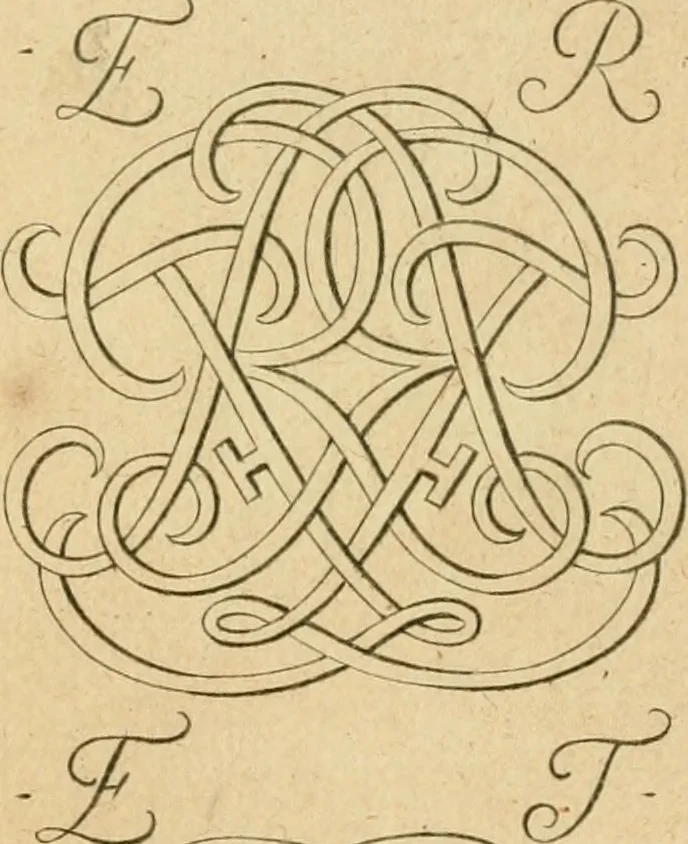 An illustration from Livre de chiffres a double traits, ou l'on trouve les noms & surnoms. : Vtile aux peintres, sculpteurs, graveurs et autres. Dedia Monseigneur le Dauphin, 1685, leaf 82