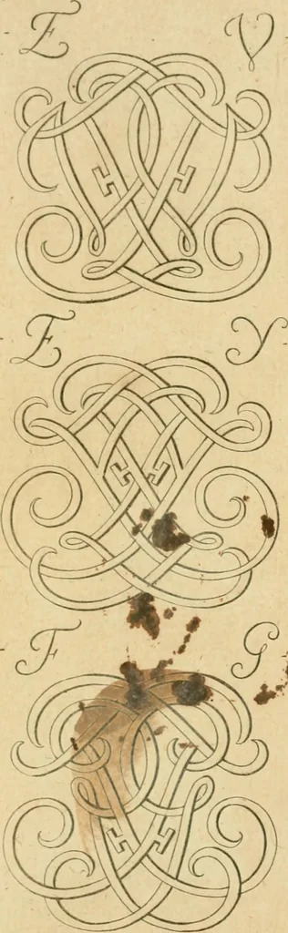 An illustration from Livre de chiffres a double traits, ou l'on trouve les noms & surnoms. : Vtile aux peintres, sculpteurs, graveurs et autres. Dedia Monseigneur le Dauphin, 1685, leaf 84