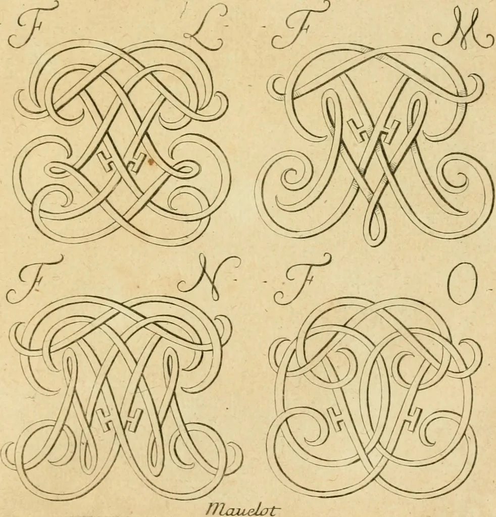 An illustration from Livre de chiffres a double traits, ou l'on trouve les noms & surnoms. : Vtile aux peintres, sculpteurs, graveurs et autres. Dedia Monseigneur le Dauphin, 1685, leaf 86