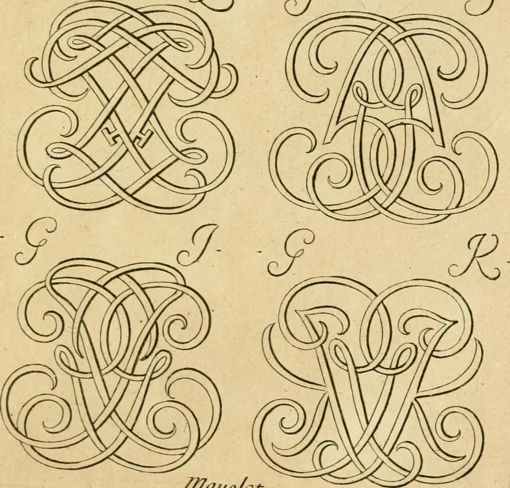 An illustration from Livre de chiffres a double traits, ou l'on trouve les noms & surnoms. : Vtile aux peintres, sculpteurs, graveurs et autres. Dedia Monseigneur le Dauphin, 1685, leaf 90