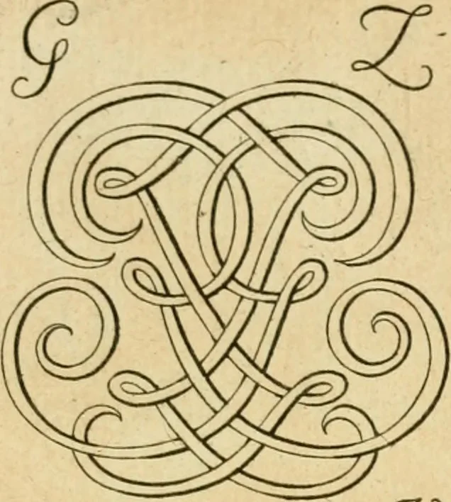 An illustration from Livre de chiffres a double traits, ou l'on trouve les noms & surnoms. : Vtile aux peintres, sculpteurs, graveurs et autres. Dedia Monseigneur le Dauphin, 1685, leaf 96