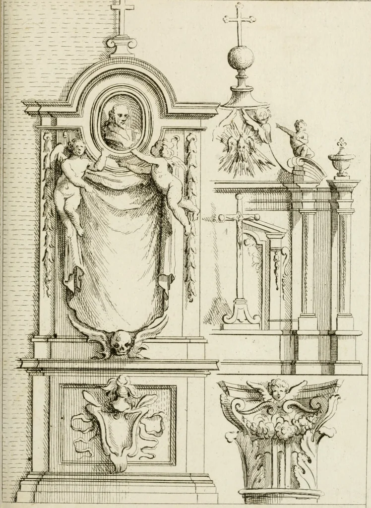 An illustration from Livre de fragments d'architectures, recüeilis et dessinés à Rome d'après les plus beaux monuments, 1720, leaf 102