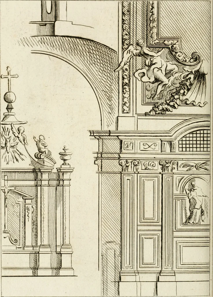 An illustration from Livre de fragments d'architectures, recüeilis et dessinés à Rome d'après les plus beaux monuments, 1720, leaf 117