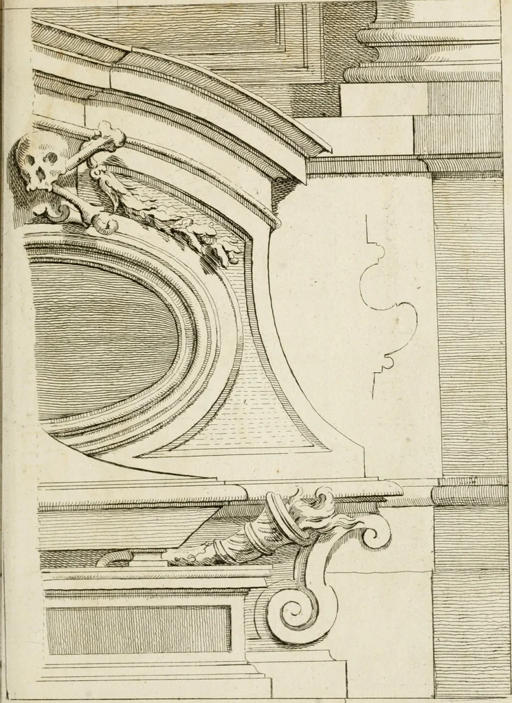 An illustration from Livre de fragments d'architectures, recüeilis et dessinés à Rome d'après les plus beaux monuments, 1720, leaf 12