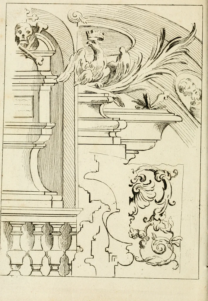 An illustration from Livre de fragments d'architectures, recüeilis et dessinés à Rome d'après les plus beaux monuments, 1720, leaf 13