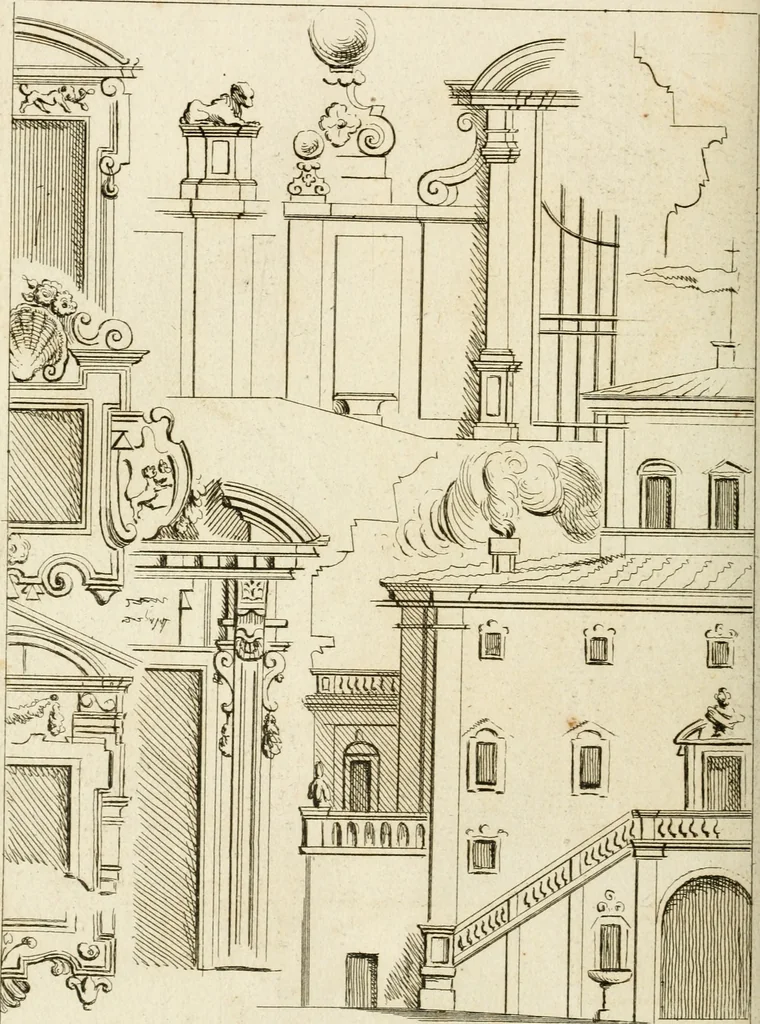 An illustration from Livre de fragments d'architectures, recüeilis et dessinés à Rome d'après les plus beaux monuments, 1720, leaf 135