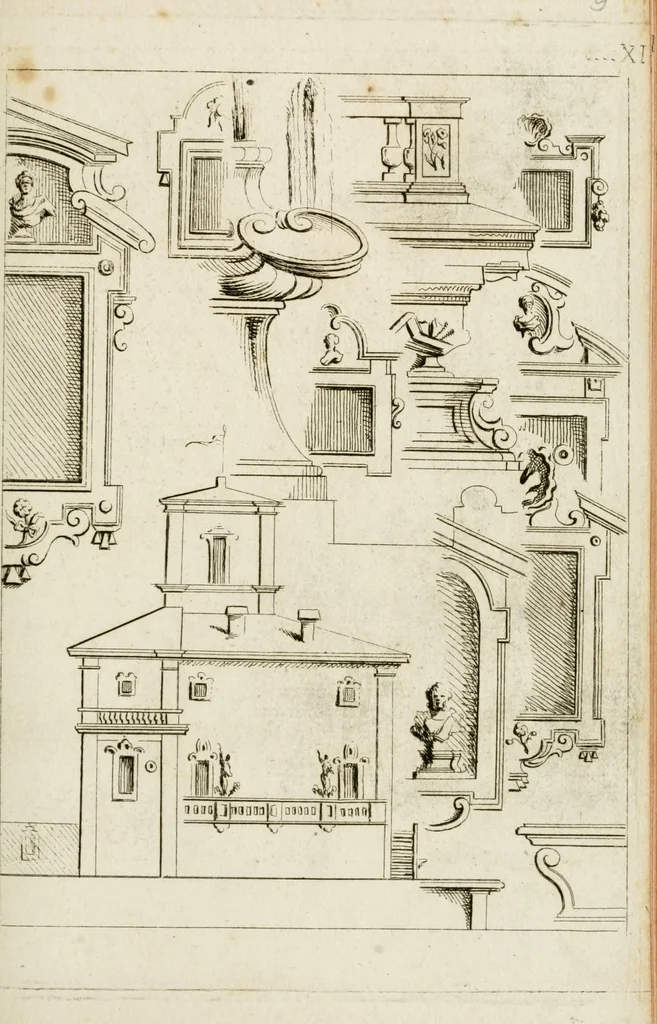 An illustration from Livre de fragments d'architectures, recüeilis et dessinés à Rome d'après les plus beaux monuments, 1720, leaf 138