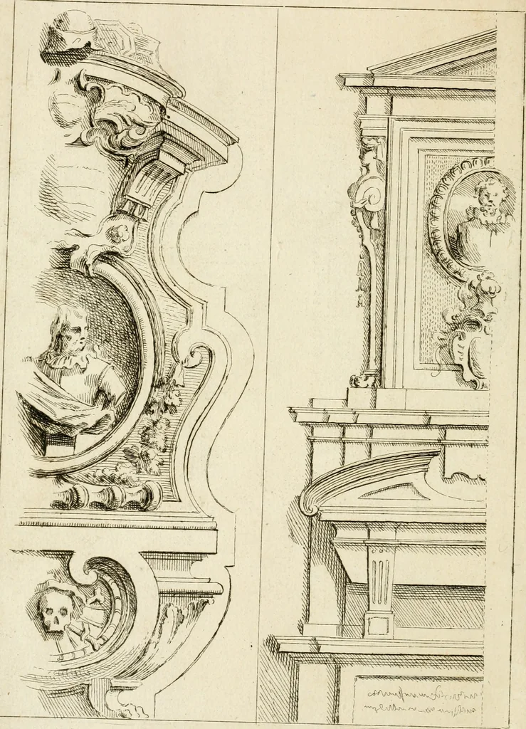 An illustration from Livre de fragments d'architectures, recüeilis et dessinés à Rome d'après les plus beaux monuments, 1720, leaf 15