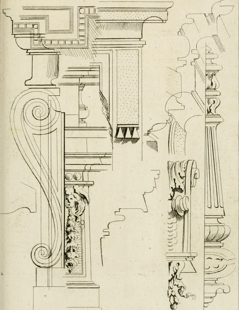 An illustration from Livre de fragments d'architectures, recüeilis et dessinés à Rome d'après les plus beaux monuments, 1720, leaf 156