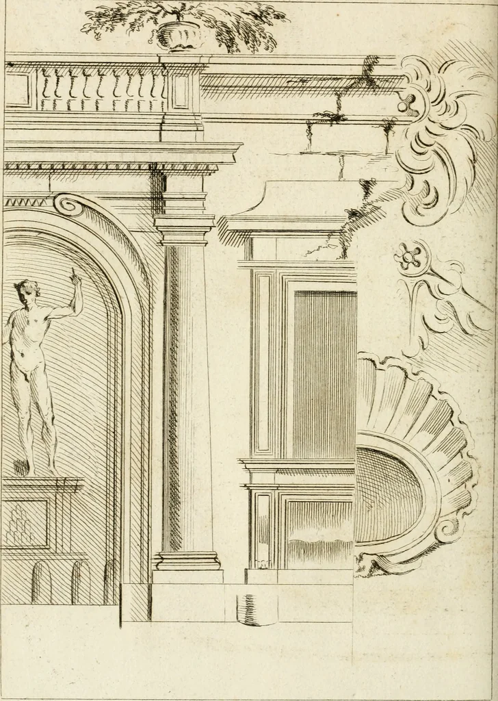 An illustration from Livre de fragments d'architectures, recüeilis et dessinés à Rome d'après les plus beaux monuments, 1720, leaf 157