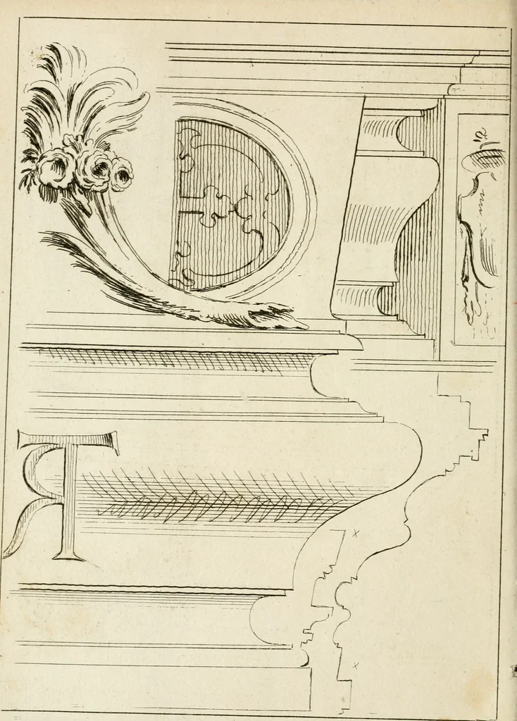 An illustration from Livre de fragments d'architectures, recüeilis et dessinés à Rome d'après les plus beaux monuments, 1720, leaf 17
