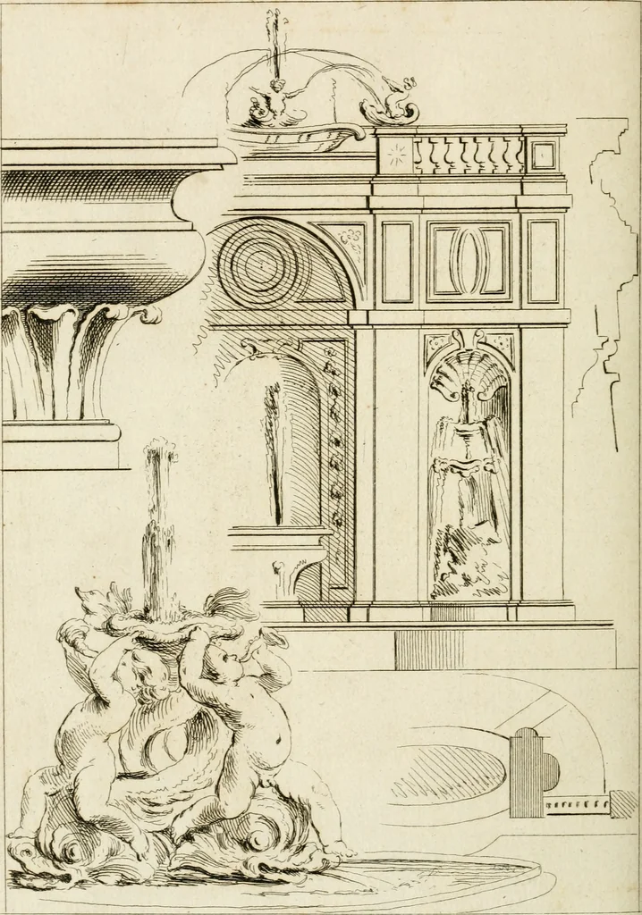 An illustration from Livre de fragments d'architectures, recüeilis et dessinés à Rome d'après les plus beaux monuments, 1720, leaf 173