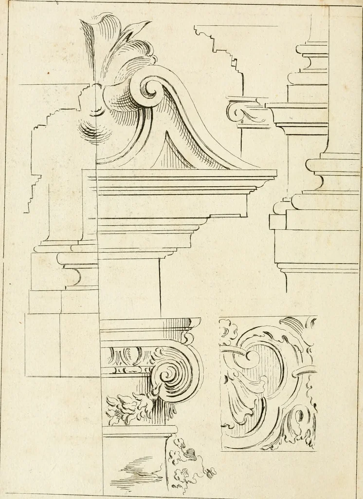 An illustration from Livre de fragments d'architectures, recüeilis et dessinés à Rome d'après les plus beaux monuments, 1720, leaf 21