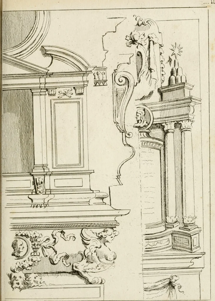 An illustration from Livre de fragments d'architectures, recüeilis et dessinés à Rome d'après les plus beaux monuments, 1720, leaf 24