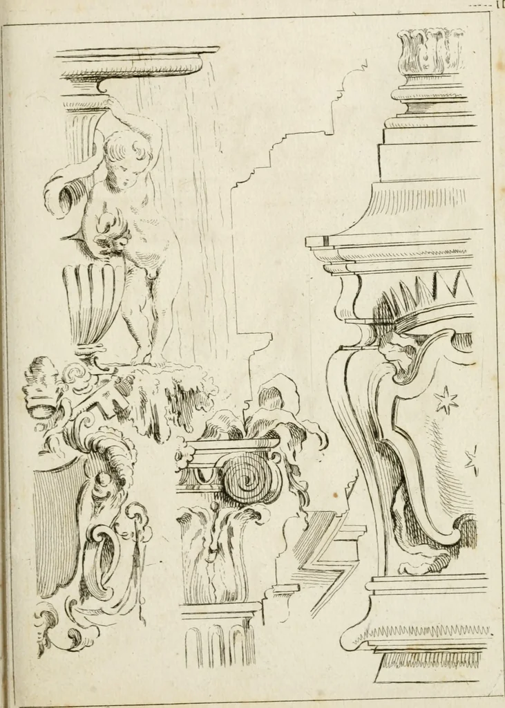 An illustration from Livre de fragments d'architectures, recüeilis et dessinés à Rome d'après les plus beaux monuments, 1720, leaf 26