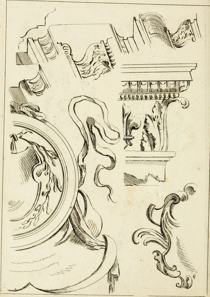 An illustration from Livre de fragments d'architectures, recüeilis et dessinés à Rome d'après les plus beaux monuments, 1720, leaf 27