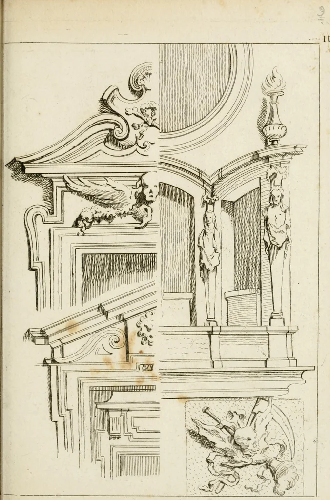 An illustration from Livre de fragments d'architectures, recüeilis et dessinés à Rome d'après les plus beaux monuments, 1720, leaf 30