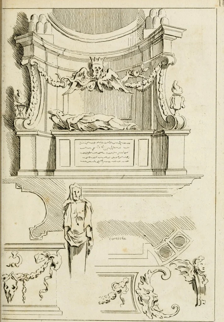 An illustration from Livre de fragments d'architectures, recüeilis et dessinés à Rome d'après les plus beaux monuments, 1720, leaf 32