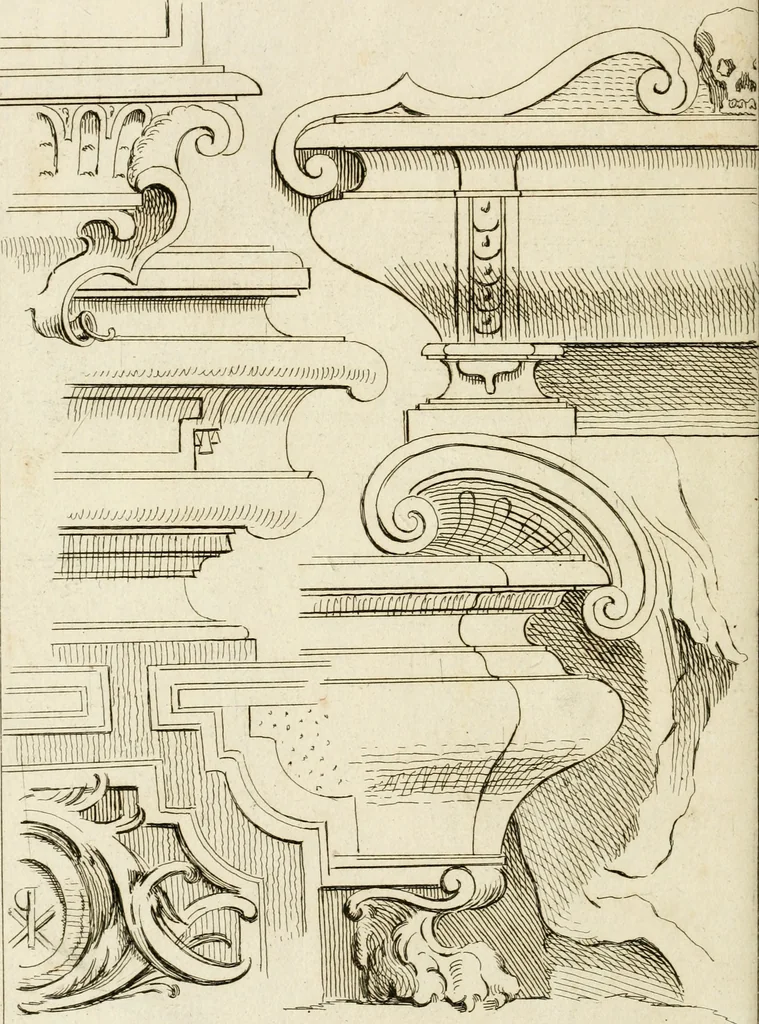 An illustration from Livre de fragments d'architectures, recüeilis et dessinés à Rome d'après les plus beaux monuments, 1720, leaf 33