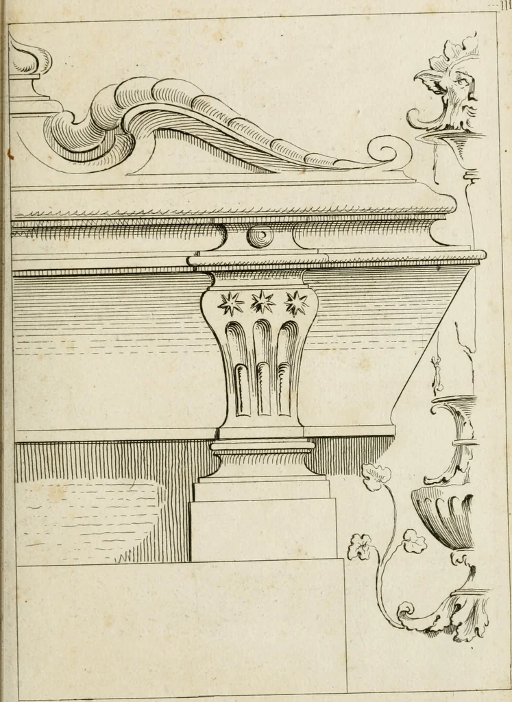 An illustration from Livre de fragments d'architectures, recüeilis et dessinés à Rome d'après les plus beaux monuments, 1720, leaf 36
