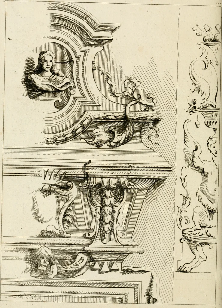 An illustration from Livre de fragments d'architectures, recüeilis et dessinés à Rome d'après les plus beaux monuments, 1720, leaf 37