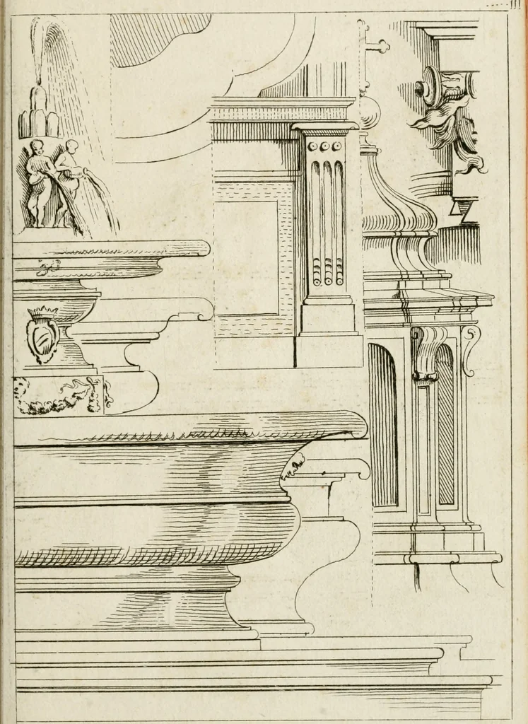 An illustration from Livre de fragments d'architectures, recüeilis et dessinés à Rome d'après les plus beaux monuments, 1720, leaf 38