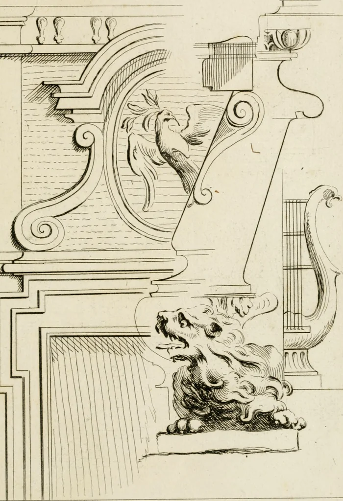 An illustration from Livre de fragments d'architectures, recüeilis et dessinés à Rome d'après les plus beaux monuments, 1720, leaf 42
