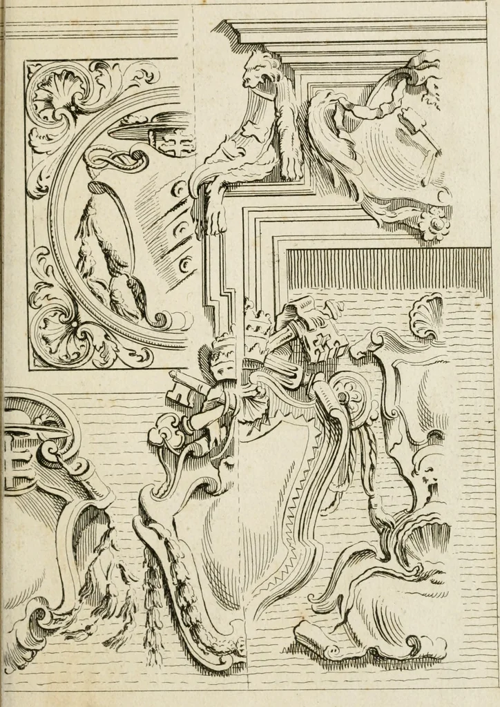 An illustration from Livre de fragments d'architectures, recüeilis et dessinés à Rome d'après les plus beaux monuments, 1720, leaf 44
