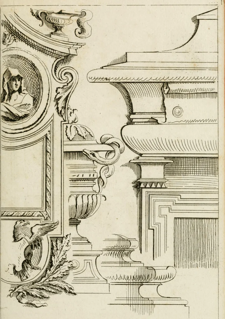 An illustration from Livre de fragments d'architectures, recüeilis et dessinés à Rome d'après les plus beaux monuments, 1720, leaf 48