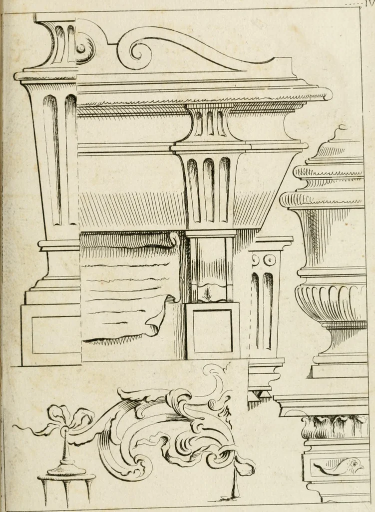 An illustration from Livre de fragments d'architectures, recüeilis et dessinés à Rome d'après les plus beaux monuments, 1720, leaf 50