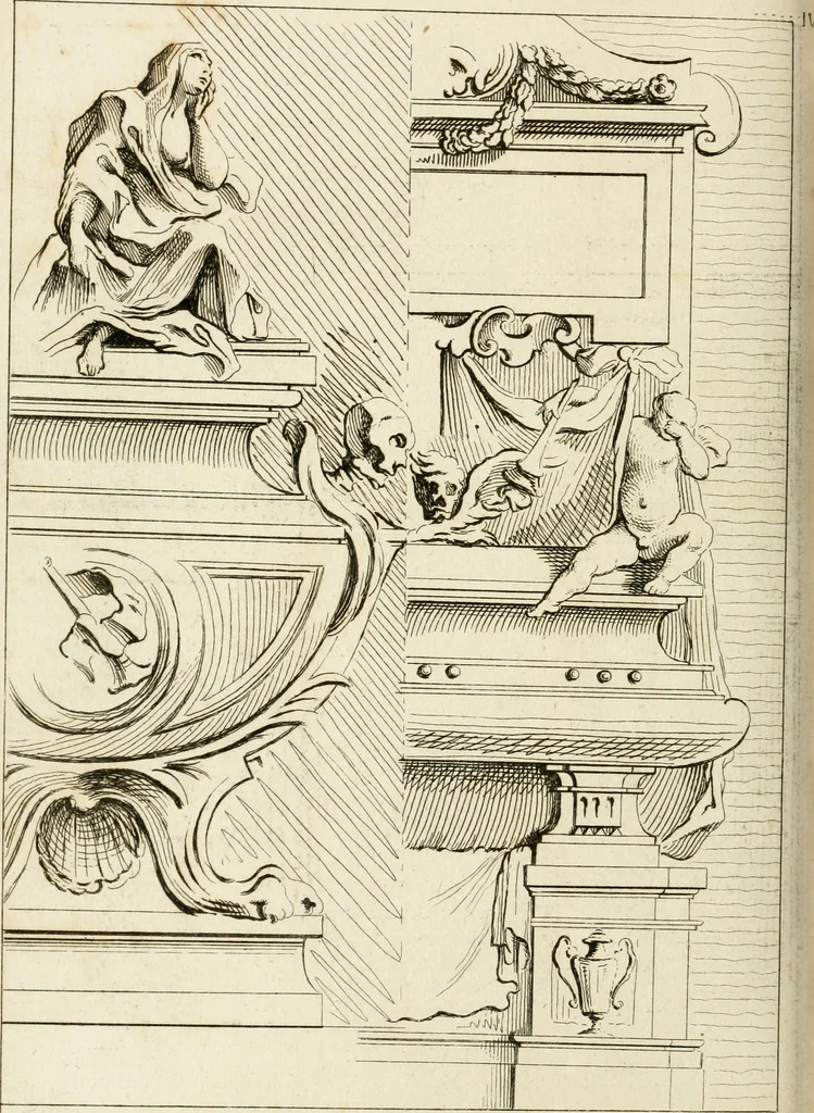 An illustration from Livre de fragments d'architectures, recüeilis et dessinés à Rome d'après les plus beaux monuments, 1720, leaf 51