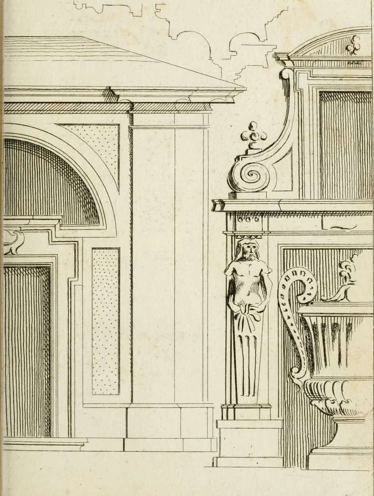 An illustration from Livre de fragments d'architectures, recüeilis et dessinés à Rome d'après les plus beaux monuments, 1720, leaf 52