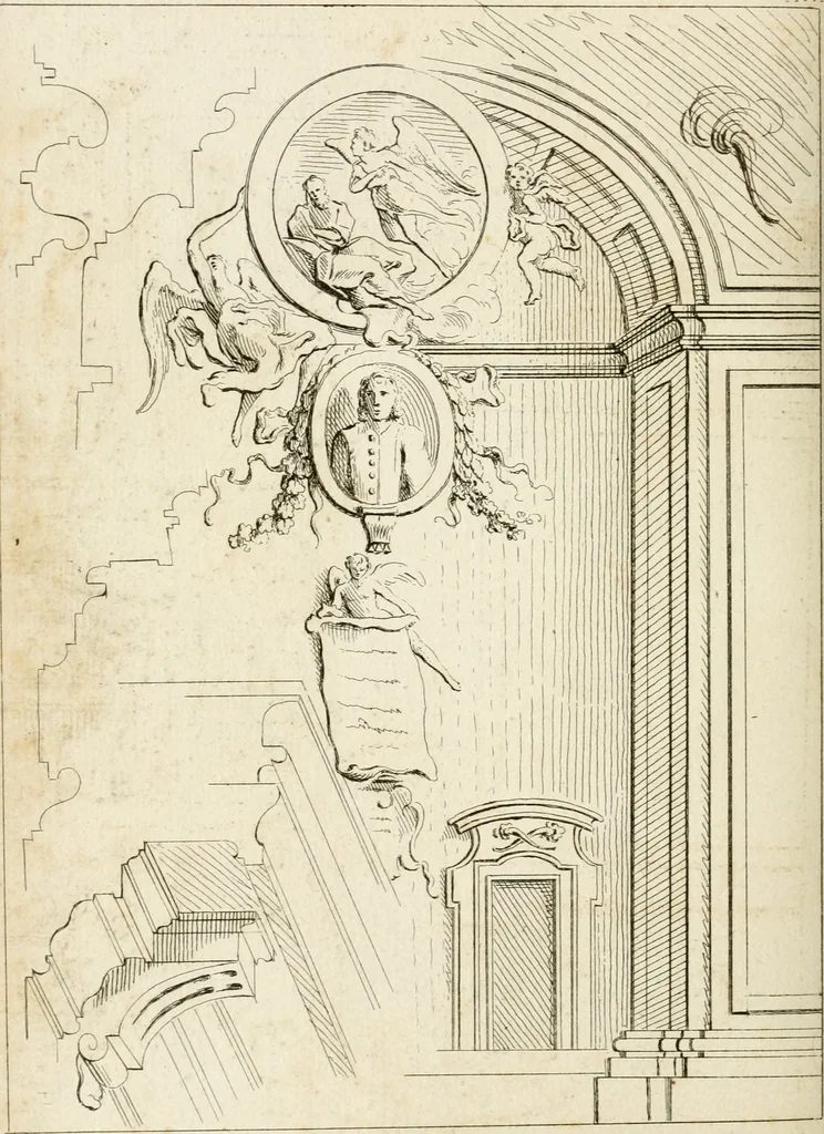 An illustration from Livre de fragments d'architectures, recüeilis et dessinés à Rome d'après les plus beaux monuments, 1720, leaf 53