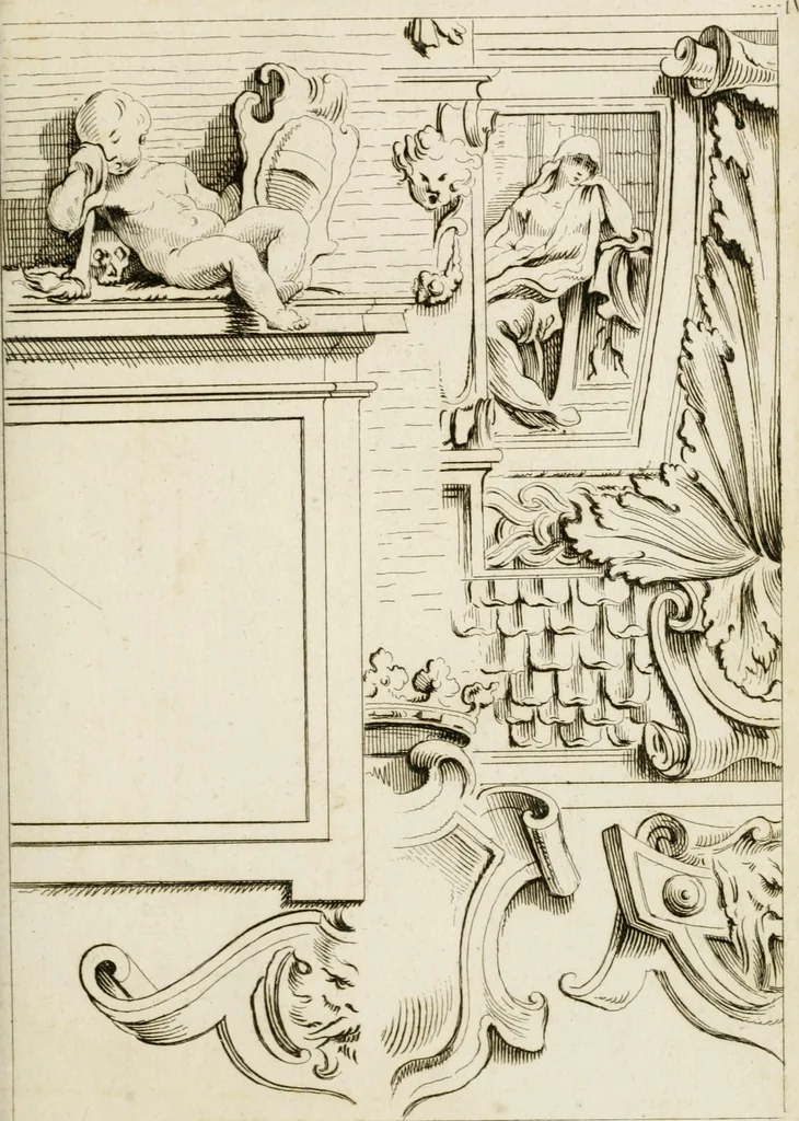 An illustration from Livre de fragments d'architectures, recüeilis et dessinés à Rome d'après les plus beaux monuments, 1720, leaf 54