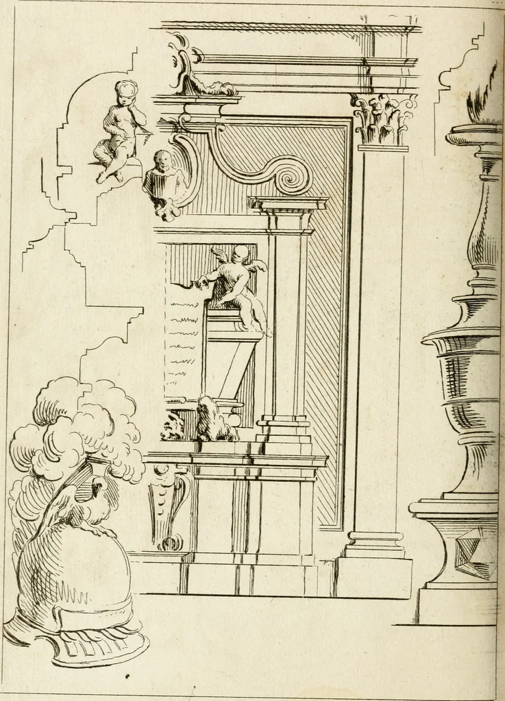An illustration from Livre de fragments d'architectures, recüeilis et dessinés à Rome d'après les plus beaux monuments, 1720, leaf 55