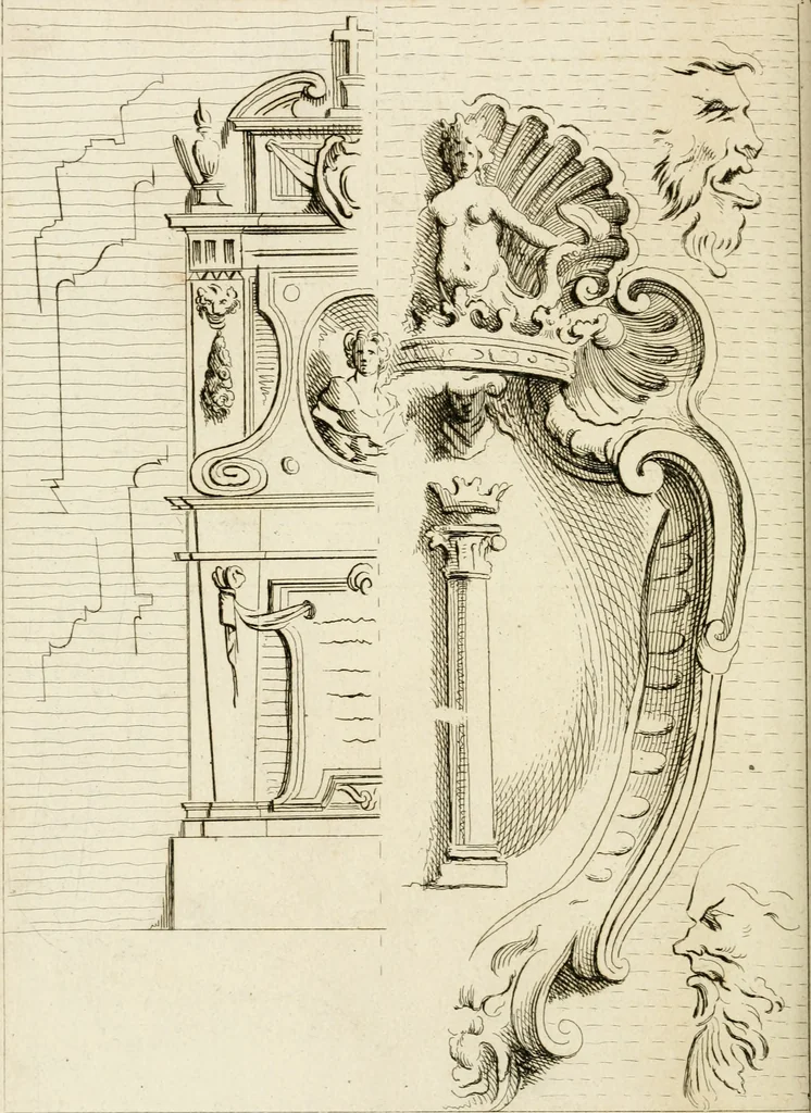 An illustration from Livre de fragments d'architectures, recüeilis et dessinés à Rome d'après les plus beaux monuments, 1720, leaf 57