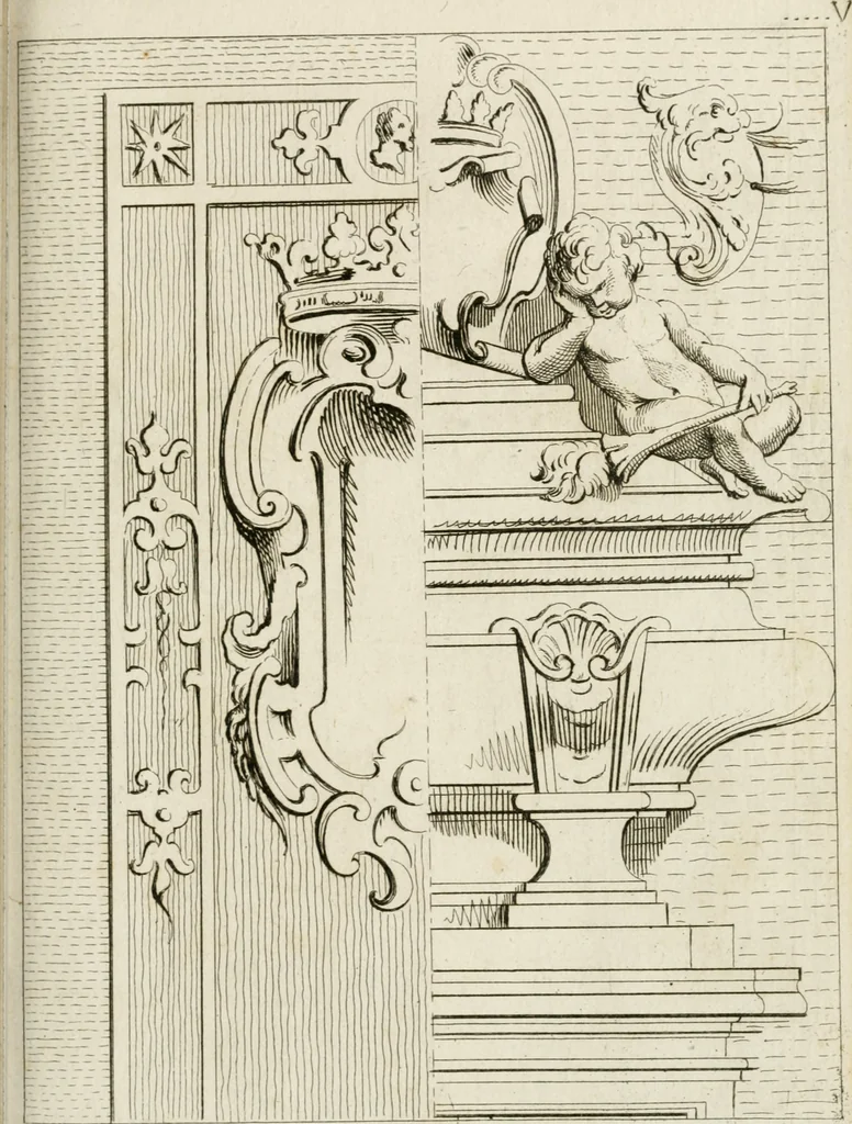 An illustration from Livre de fragments d'architectures, recüeilis et dessinés à Rome d'après les plus beaux monuments, 1720, leaf 62