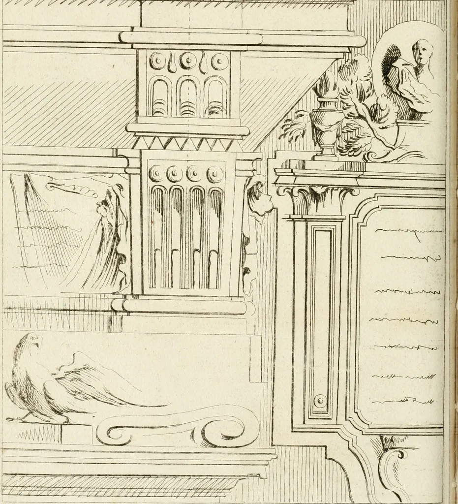 An illustration from Livre de fragments d'architectures, recüeilis et dessinés à Rome d'après les plus beaux monuments, 1720, leaf 63