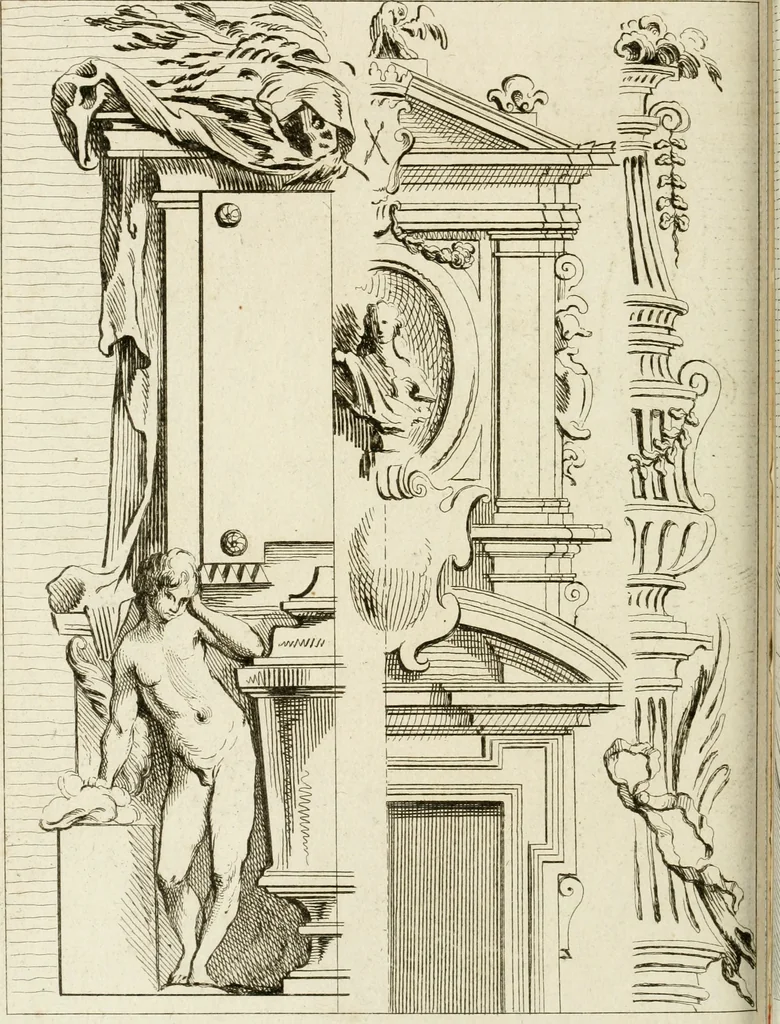 An illustration from Livre de fragments d'architectures, recüeilis et dessinés à Rome d'après les plus beaux monuments, 1720, leaf 69