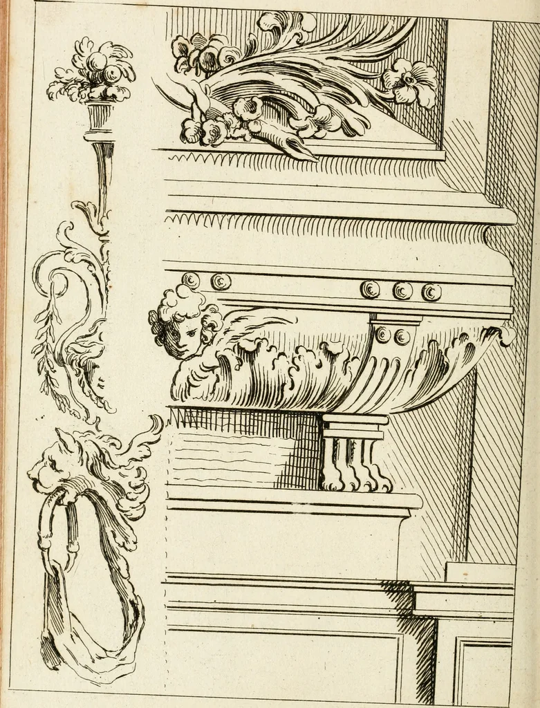 An illustration from Livre de fragments d'architectures, recüeilis et dessinés à Rome d'après les plus beaux monuments, 1720, leaf 85