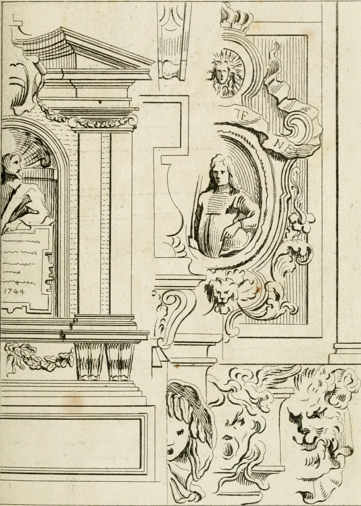 An illustration from Livre de fragments d'architectures, recüeilis et dessinés à Rome d'après les plus beaux monuments, 1720, leaf 86